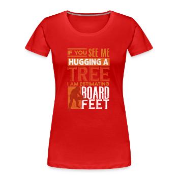 Étreinte d’arbres, travail du bois, menuisiers - T-shirt bio Premium Femme - rouge - Devant - Mia (176cm)