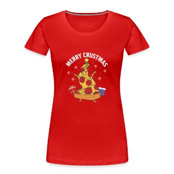 Merry Crustmas Funny Pizza Themed Christmas - Frauen Premium Bio T-Shirt - Rot - Vorne - Mia (176cm)