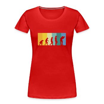 Evolution Golfer - golf rétro vintage couleurs - T-shirt bio Premium Femme - rouge - Devant - Mia (176cm)