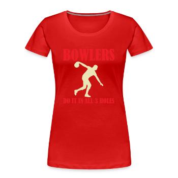 Bowler Schaffen Es In Allen 3 Löchern - Frauen Premium Bio T-Shirt - Rot - Vorne - Mia (176cm)