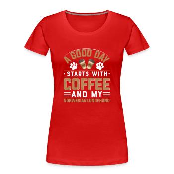Norwegischer Lundehund Kaffee Trinken Koffein Hund - Frauen Premium Bio T-Shirt - Rot - Vorne - Mia (176cm)