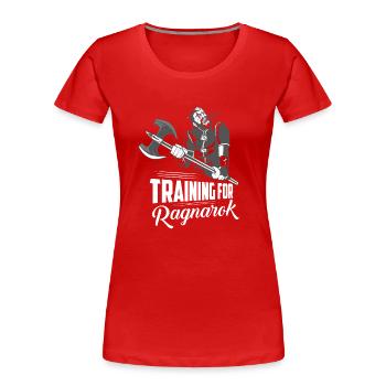 Training For Ragnarok Viking Norse - Frauen Premium Bio T-Shirt - Rot - Vorne - Mia (176cm)