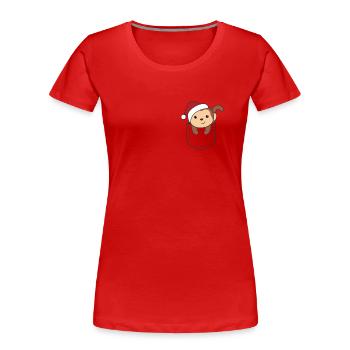 Fröhliche Weinachten süßer Affe in Brusttasche - Frauen Premium Bio T-Shirt - Rot - Vorne - Mia (176cm)