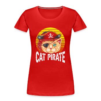 Pirate de chat - T-shirt bio Premium Femme - rouge - Devant - Mia (176cm)