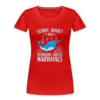 Tenue de narval Animal marin Baleines à dents - T-shirt bio Premium Femme - rouge - Devant - Mia (176cm)