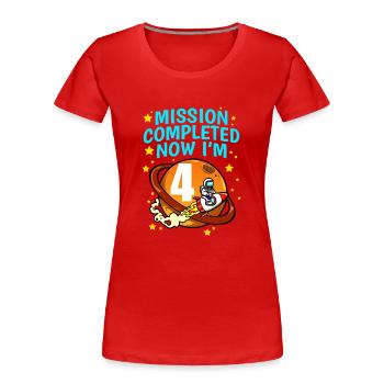 Space Birthday 4 Astronaut Planeten Raketenschiff - Frauen Premium Bio T-Shirt - Rot - Vorne - Mia (176cm)