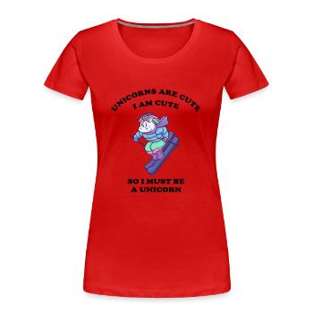 Einhorn liebt Wintersport - Frauen Premium Bio T-Shirt - Rot - Vorne - Mia (176cm)