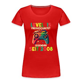 2008 Level 15 Jahre Gaming 15er 15 Geburtstag - Frauen Premium Bio T-Shirt - Rot - Vorne - Mia (176cm)