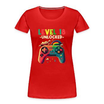 Level 18 Jahre Gaming 18er 18 Geburtstag - Frauen Premium Bio T-Shirt - Rot - Vorne - Mia (176cm)