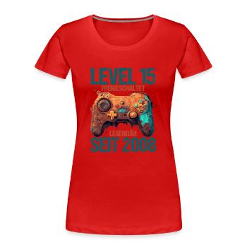 2008 Level 15 Jahre Gaming 15er 15 Geburtstag - Frauen Premium Bio T-Shirt - Rot - Vorne - Mia (176cm)