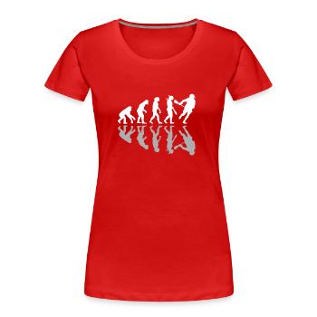 Lacrosse Player Human Evolution Goalie Sticks - Frauen Premium Bio T-Shirt - Rot - Vorne - Mia (176cm)