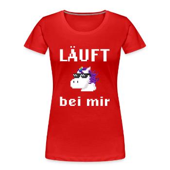 Läuft bei mir Pixelart mit Einhorn - Frauen Premium Bio T-Shirt - Rot - Vorne - Mia (176cm)