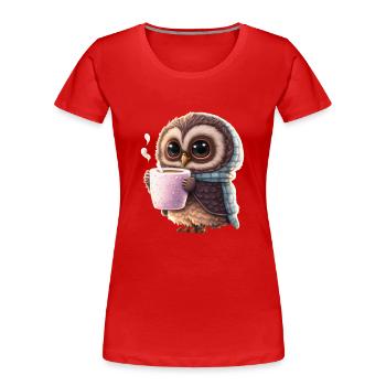 Süße Kaffee Eule, nachtaktive Eule, die Kaffee lie - Frauen Premium Bio T-Shirt - Rot - Vorne - Mia (176cm)
