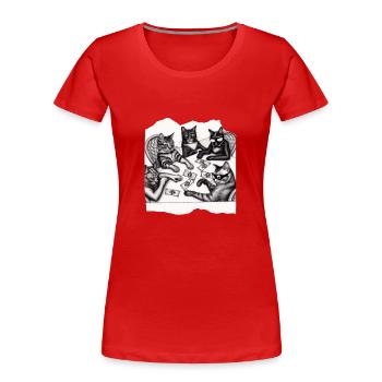 Cats Playing Cards - Frauen Premium Bio T-Shirt - Rot - Vorne - Mia (176cm)