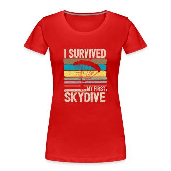 Ich habe meinen ersten Fallschirmsprung überlebt - Frauen Premium Bio T-Shirt - Rot - Vorne - Mia (176cm)