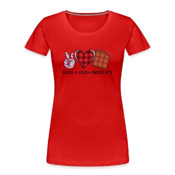 PAIX AMOUR - SANTÉ - DICTONS CHOCOLAT - T-shirt bio Premium Femme - rouge - Devant - Mia (176cm)