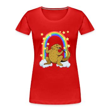Le dragon barbu aime les sushis à l’arc-en-ciel - T-shirt bio Premium Femme - rouge - Devant - Mia (176cm)