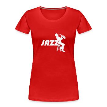 Jazz mit Saxophone auf einem Barhocker - Frauen Premium Bio T-Shirt - Rot - Vorne - Mia (176cm)