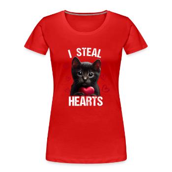 Je vole des cœurs chat - T-shirt bio Premium Femme - rouge - Devant - Mia (176cm)