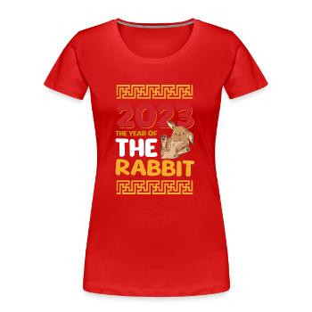 2023 Das Jahr des Kaninchens Chinesischer Tierkreis - Frauen Premium Bio T-Shirt - Rot - Vorne - Mia (176cm)