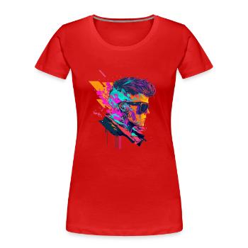 Pop-Art Rocker mit Sonnenbrille Abstrakte Kunst - Frauen Premium Bio T-Shirt - Rot - Vorne - Mia (176cm)