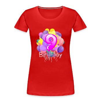 Numéro d’anniversaire des enfants Âge 9e année 9 Numéro porte-bonheur - T-shirt bio Premium Femme - rouge - Devant - Mia (176cm)