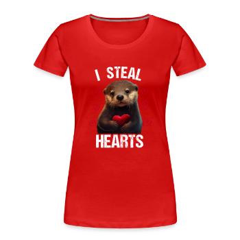 Je vole des cœurs Loutre - T-shirt bio Premium Femme - rouge - Devant - Mia (176cm)