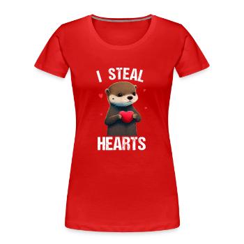 Je vole des cœurs Loutre - T-shirt bio Premium Femme - rouge - Devant - Mia (176cm)