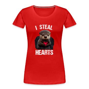Je vole des cœurs Loutre - T-shirt bio Premium Femme - rouge - Devant - Mia (176cm)