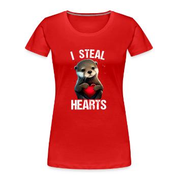 Je vole des cœurs Loutre - T-shirt bio Premium Femme - rouge - Devant - Mia (176cm)