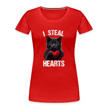 Je vole des cœurs chat - T-shirt bio Premium Femme - rouge - Devant - Mia (176cm)