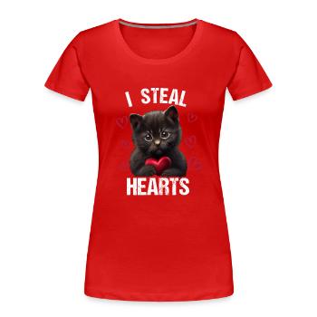 Je vole des cœurs chat - T-shirt bio Premium Femme - rouge - Devant - Mia (176cm)