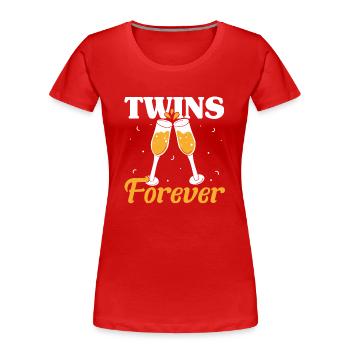Zwillings Geschwister Party mit Sektglas - Frauen Premium Bio T-Shirt - Rot - Vorne - Mia (176cm)