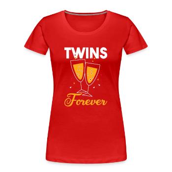 Zwillings Geschwister Party mit Sektglas - Frauen Premium Bio T-Shirt - Rot - Vorne - Mia (176cm)