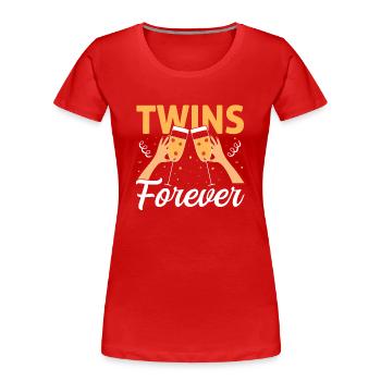 Zwillings Geschwister Party mit Sektglas - Frauen Premium Bio T-Shirt - Rot - Vorne - Mia (176cm)