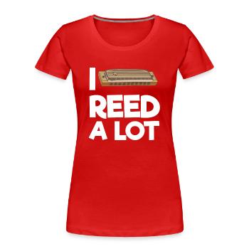 Mundharmonika -Spieler, Mundharmonika -Musik - Frauen Premium Bio T-Shirt - Rot - Vorne - Mia (176cm)
