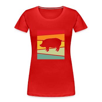 Schwein Retro - Frauen Premium Bio T-Shirt - Rot - Vorne - Mia (176cm)