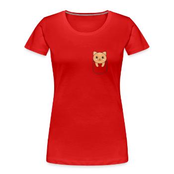 Katze in Tasche süße Katzen in Brusttasche - Frauen Premium Bio T-Shirt - Rot - Vorne - Mia (176cm)