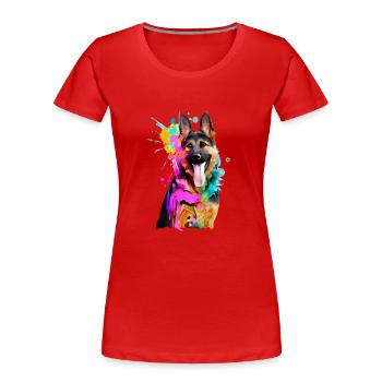 Farbkleckse Schäferhund - Frauen Premium Bio T-Shirt - Rot - Vorne - Mia (176cm)