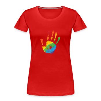Hand in LGBT Farbe Regenbogenfarben - Frauen Premium Bio T-Shirt - Rot - Vorne - Mia (176cm)