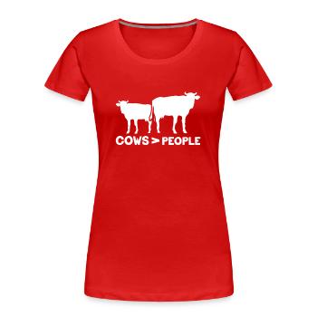 Cows > humans Animals Dairy cow Cow Farm - Women's Premium Organic T-Shirt - red - Front - Mia (176cm)