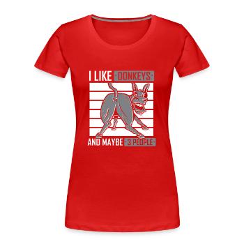 Ich Mag Esel Und Vielleicht 3 Menschen Bauernhof - Frauen Premium Bio T-Shirt - Rot - Vorne - Mia (176cm)