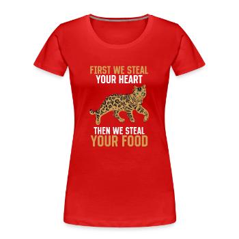 Chats Jeu de mots Griffe Cœur Puis Cadeau de Nourriture - T-shirt bio Premium Femme - rouge - Devant - Mia (176cm)