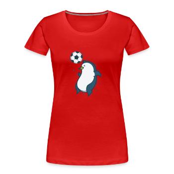 Pinguin spielt Fußball mit Kopf Antarktis - Frauen Premium Bio T-Shirt - Rot - Vorne - Mia (176cm)