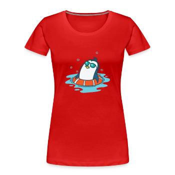 Pinguin beim Baden mit Schwimmreifen - Frauen Premium Bio T-Shirt - Rot - Vorne - Mia (176cm)