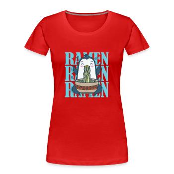 Pinguin mit Ramen Nudeln Antarktis Vogel - Frauen Premium Bio T-Shirt - Rot - Vorne - Mia (176cm)