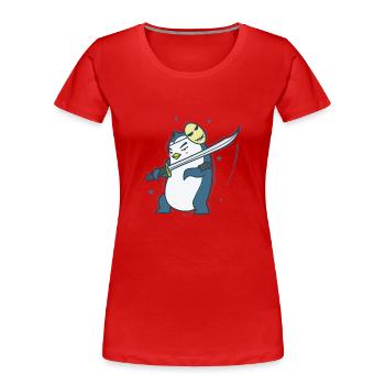 Pinguin mit Maske und Schwert Antarktis - Frauen Premium Bio T-Shirt - Rot - Vorne - Mia (176cm)