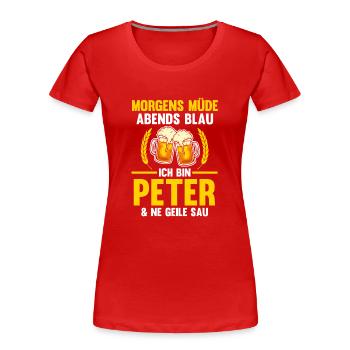 Peter - Frauen Premium Bio T-Shirt - Rot - Vorne - Mia (176cm)