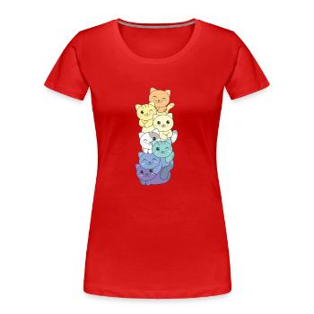genderfaun Flag Pride LGBTQ cute cat pile - Women's Premium Organic T-Shirt - red - Front - Mia (176cm)