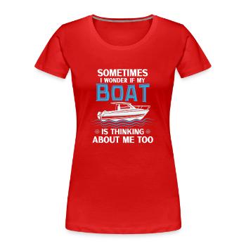 Bateau papa Capitaine Pontoon Sailor Croisière - T-shirt bio Premium Femme - rouge - Devant - Mia (176cm)
